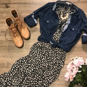 H&M Floral Midi dress with Crochet Details